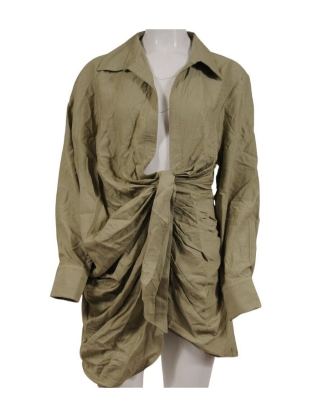 Jacquemus La Robe Bahia Gathered Mini Dress Size FR 40 L Olive Green